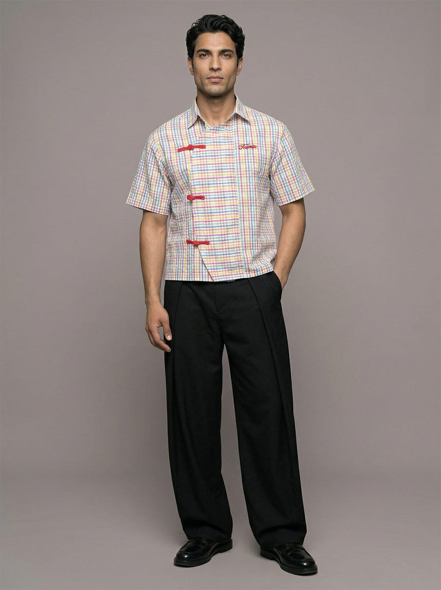 Technicolour Striped Seersucker Cropped Shirt Shirts Fugazee