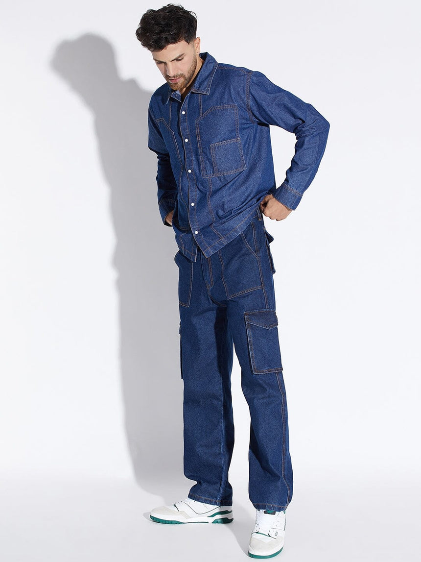 Dark Wash Carpenter Shirt and Jeans Combo Clothing Set Clothing Set Fugazee 