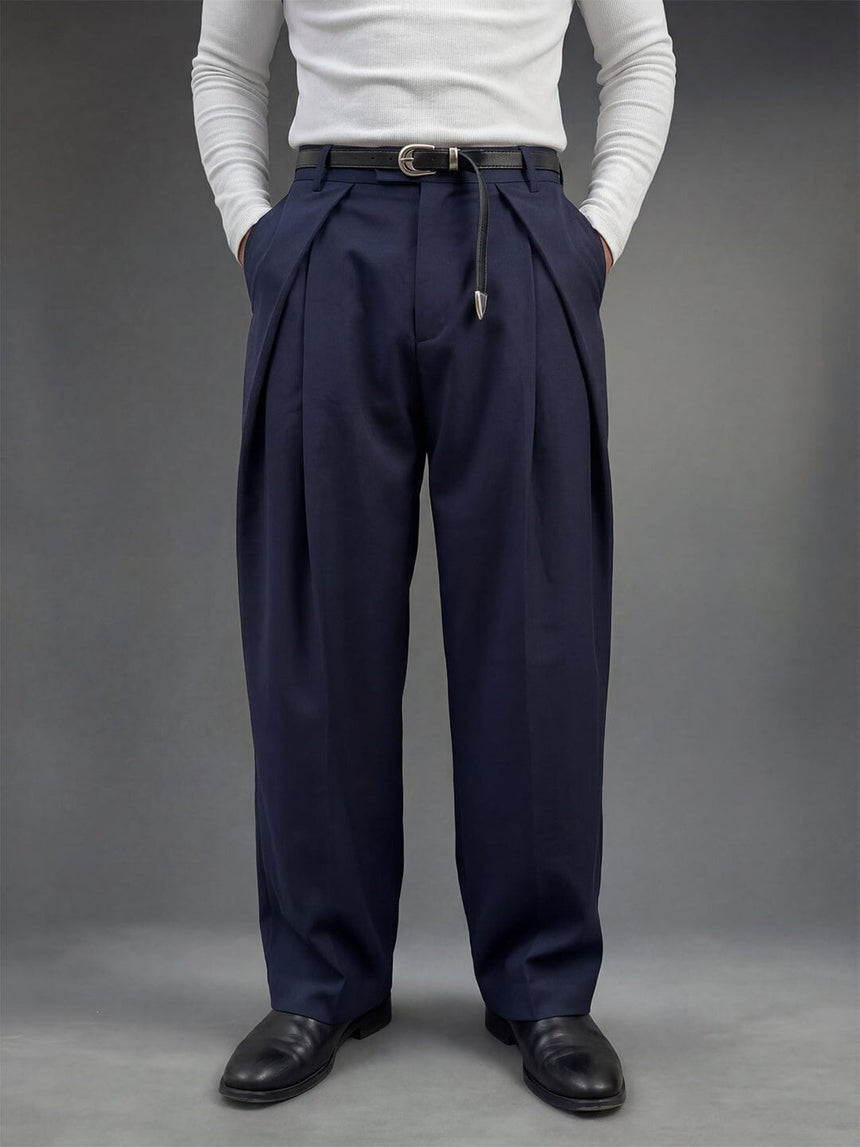 Navy Pleated Korean Trousers Trousers Fugazee