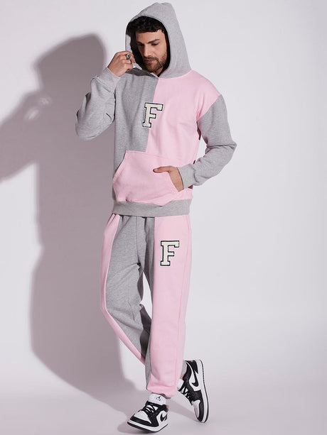 Pink And Grey Cut Sew Oversized Tracksuit Tracksuits Fugazee 