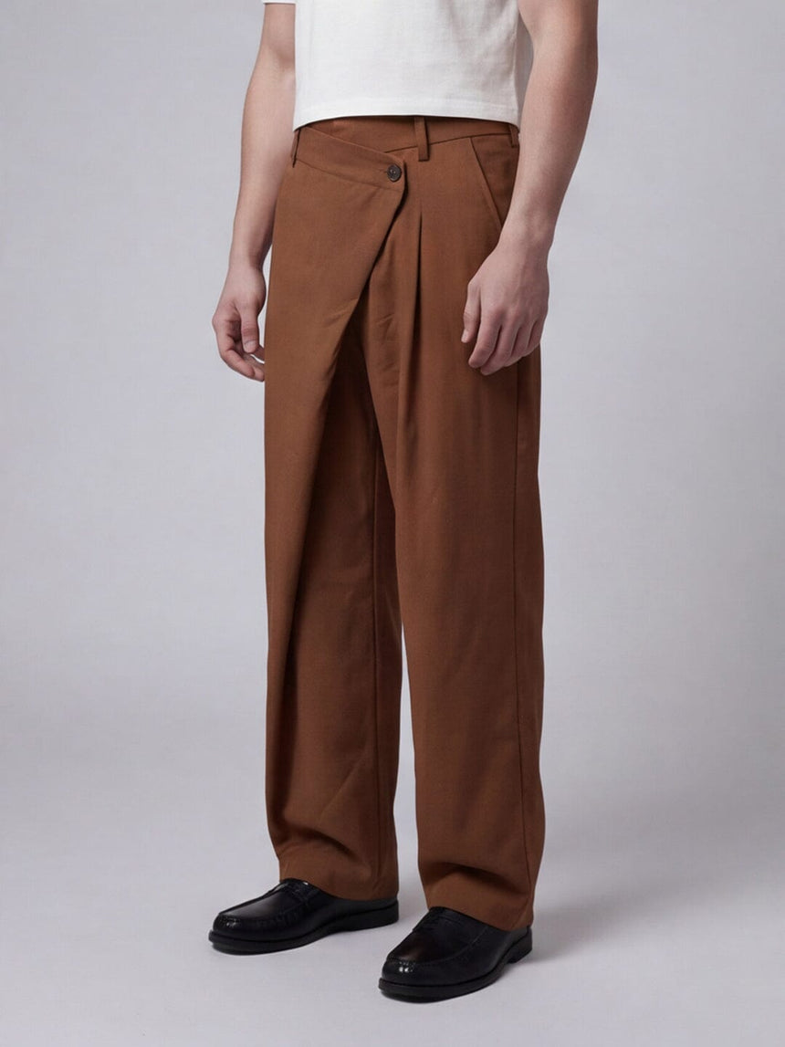 Tan Draped Tailored Trousers Trousers Fugazee