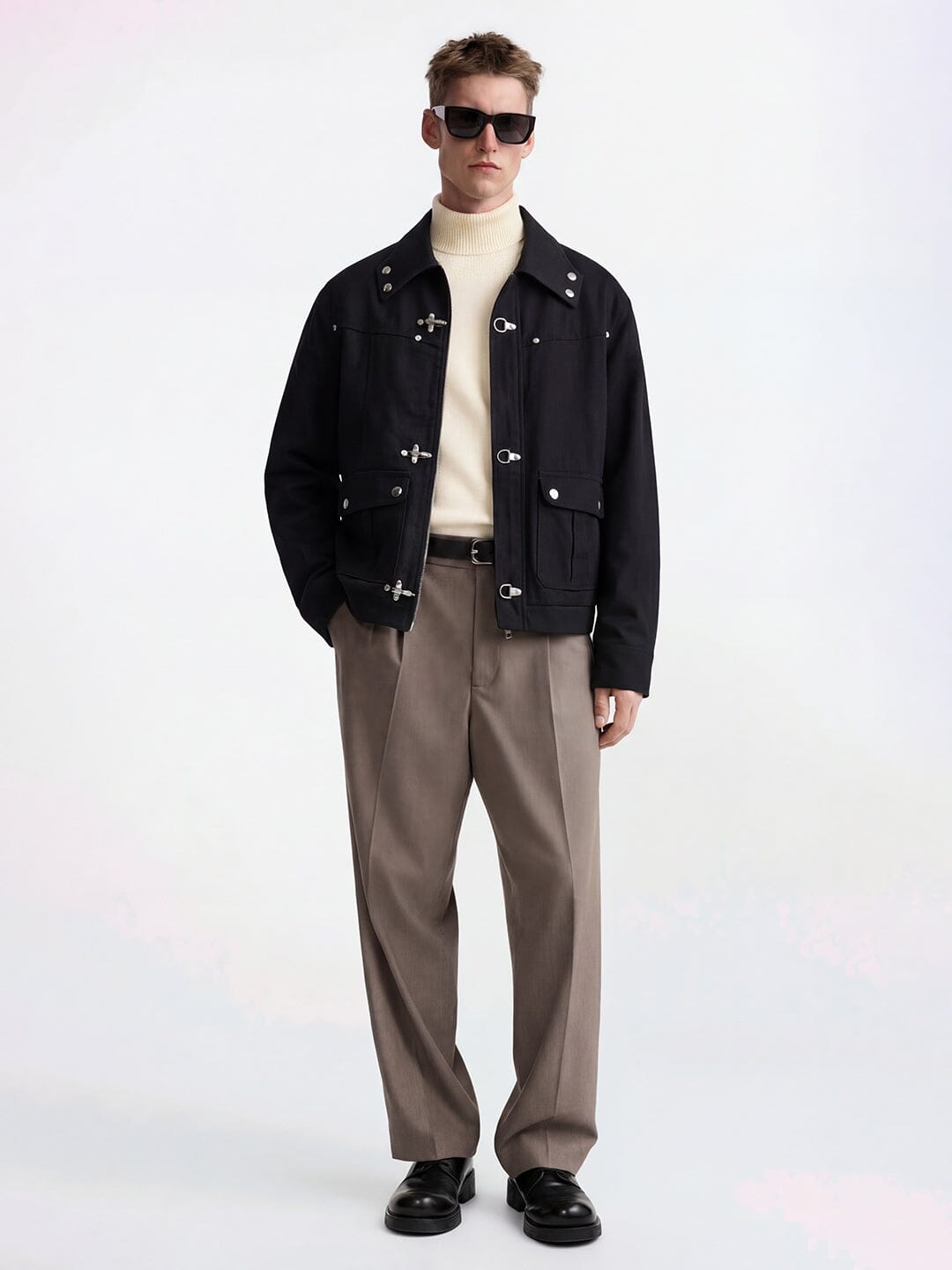 Black Cotton Twill Fireman Clasp Jacket Jackets Fugazee