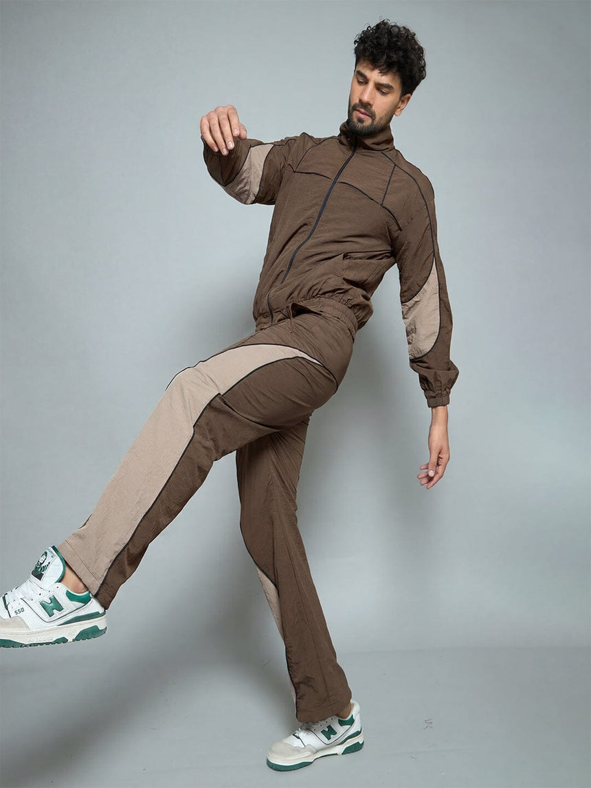 Brown And Beige Cut And Sew Jacket Jackets Fugazee