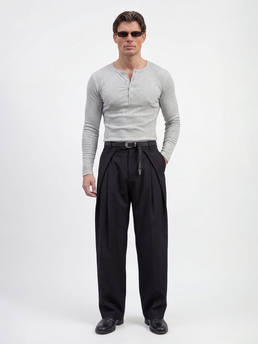 Light Grey Ribbed Henley Longsleeves Tshirt T-Shirts Fugazee