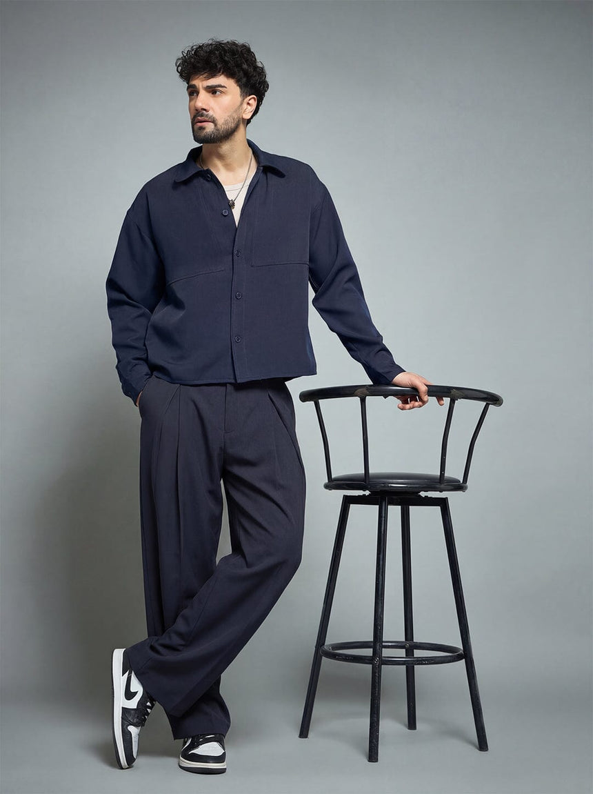 Midnight Blue Minimalist Korean Shacket Shackets Fugazee