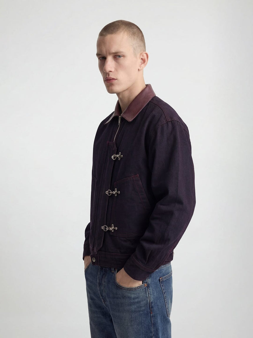 Black Contrast Stitch Fireman Clasp Denim Jacket Jackets Fugazee