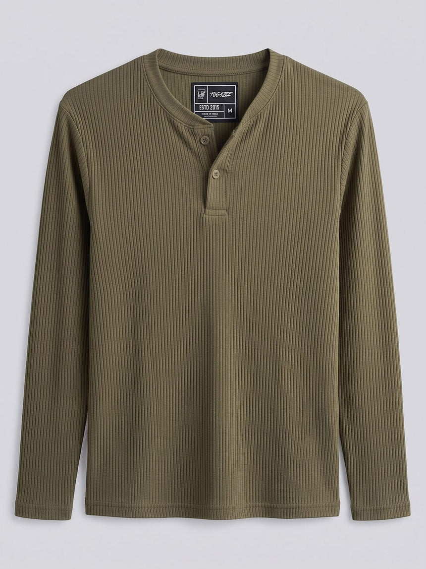 Olive Parker Ribbed Henley Tshirt T-Shirts Fugazee