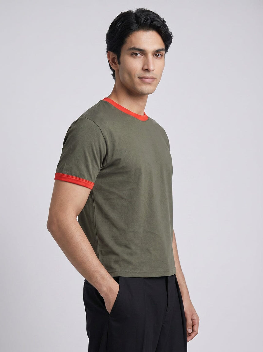 Khaki Ringer Cropped Tshirt