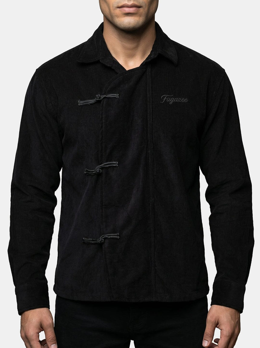 Black Corduroy Chinese Knot Buttoned Cropped Shirt Shirts Fugazee