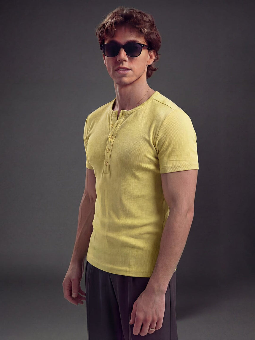 Lemon Ribbed Henley Short Sleeves Tshirt T-Shirts Fugazee
