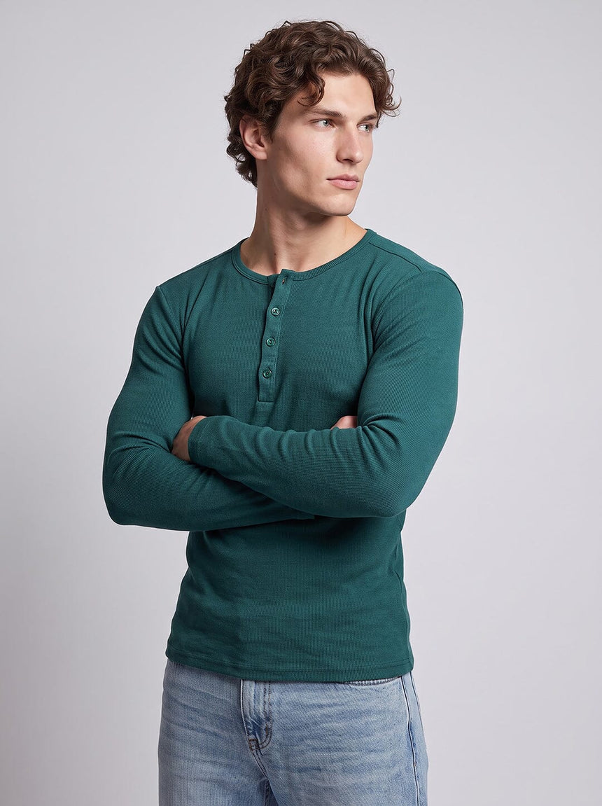Bottle Green Ribbed Henley Tshirt T-Shirts Fugazee