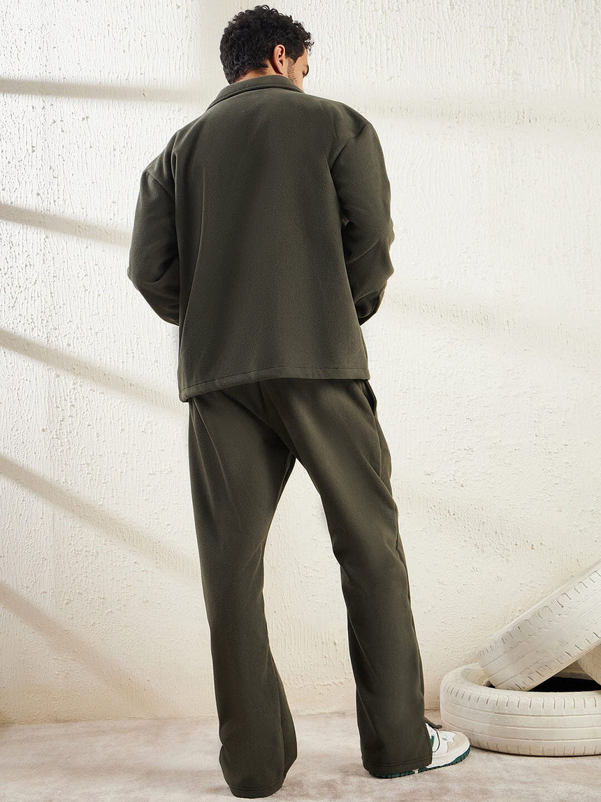 Khaki Polar Fleece Shacket Coord Clothing Set Fugazee