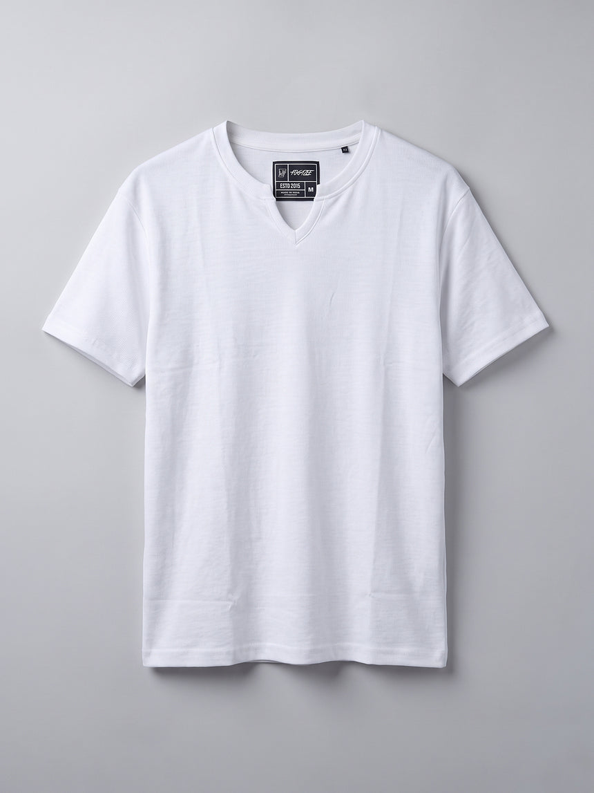 White Notch Neck Ribbed Tshirt