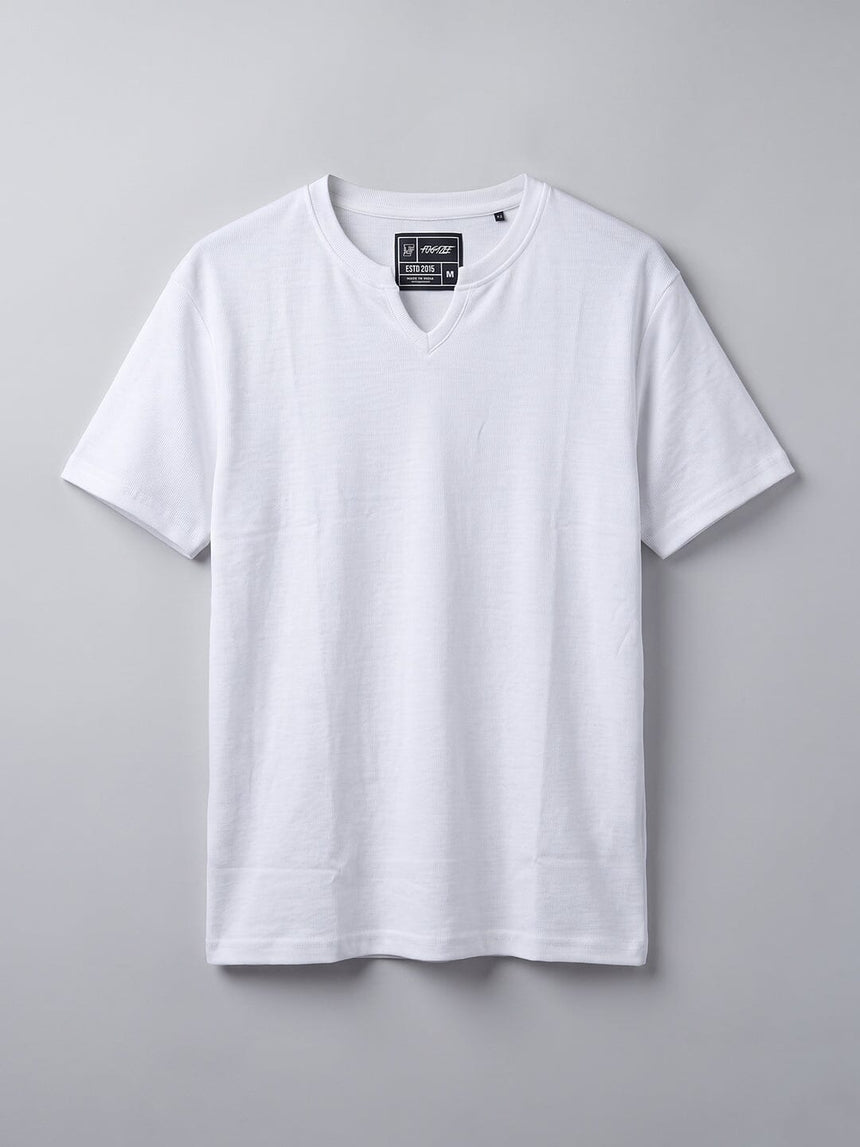 White Notch Neck Ribbed Tshirt T-Shirts Fugazee