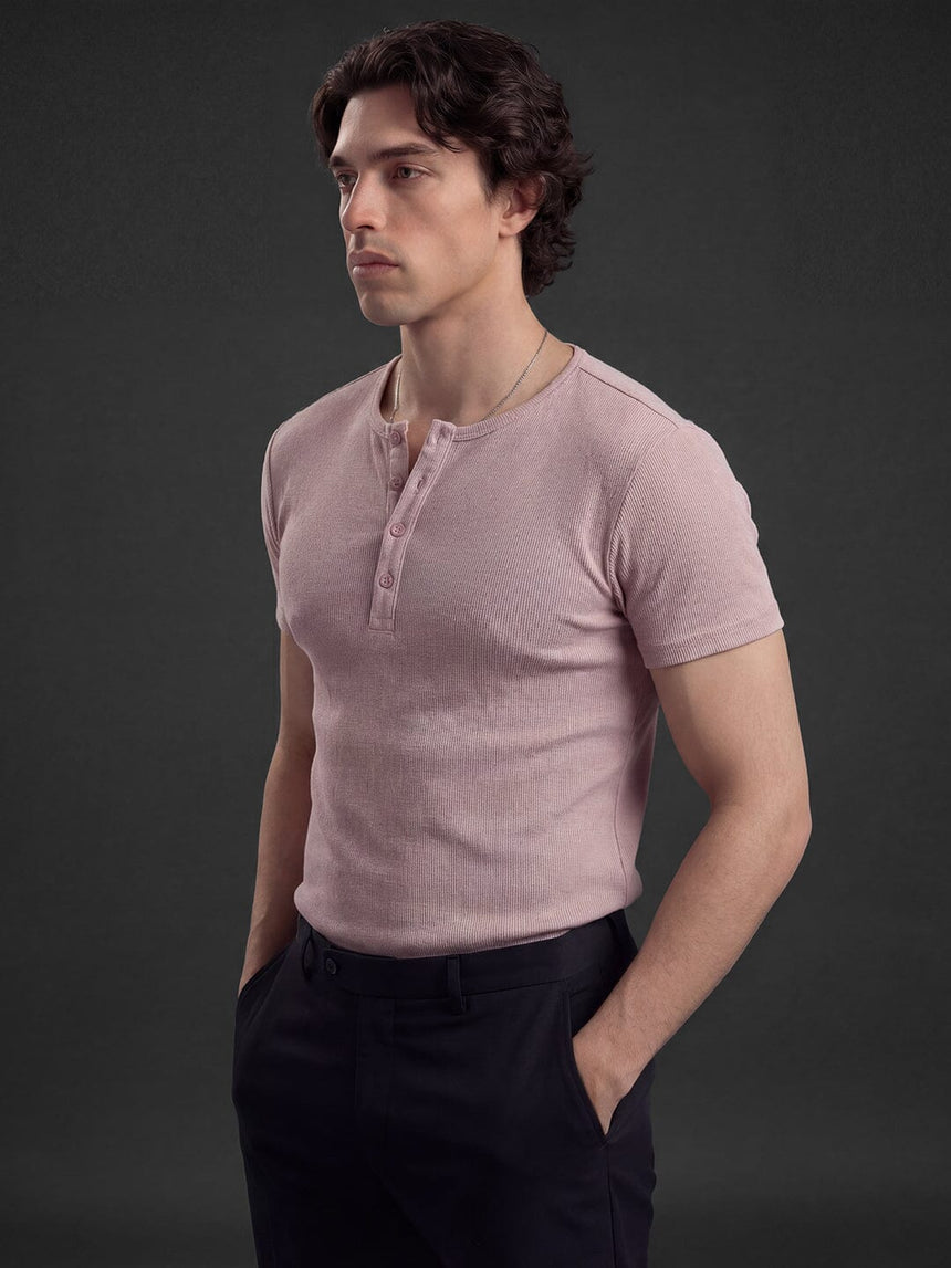 Tropical Peach Ribbed Henley Short Sleeves Tshirt T-Shirts Fugazee