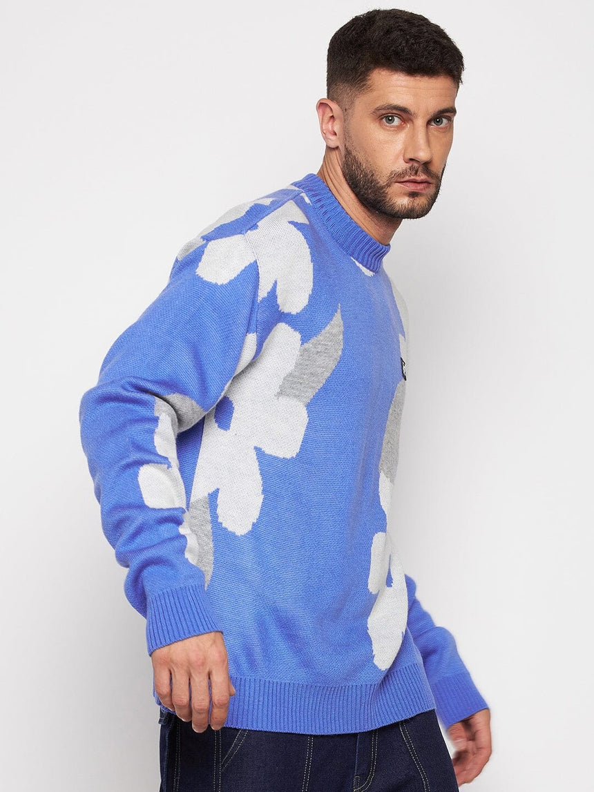 Sky Blue Floral Oversized Sweater Sweaters Fugazee