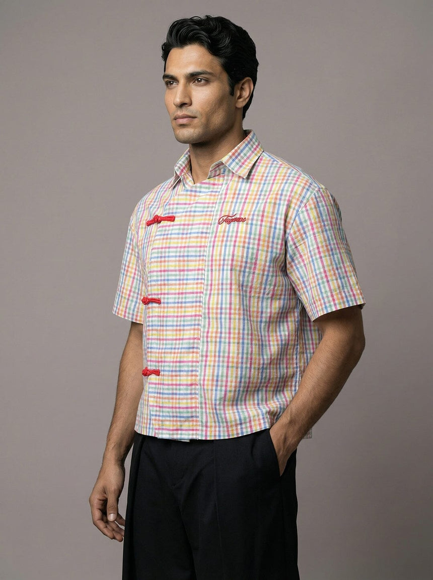 Technicolour Striped Seersucker Cropped Shirt Shirts Fugazee