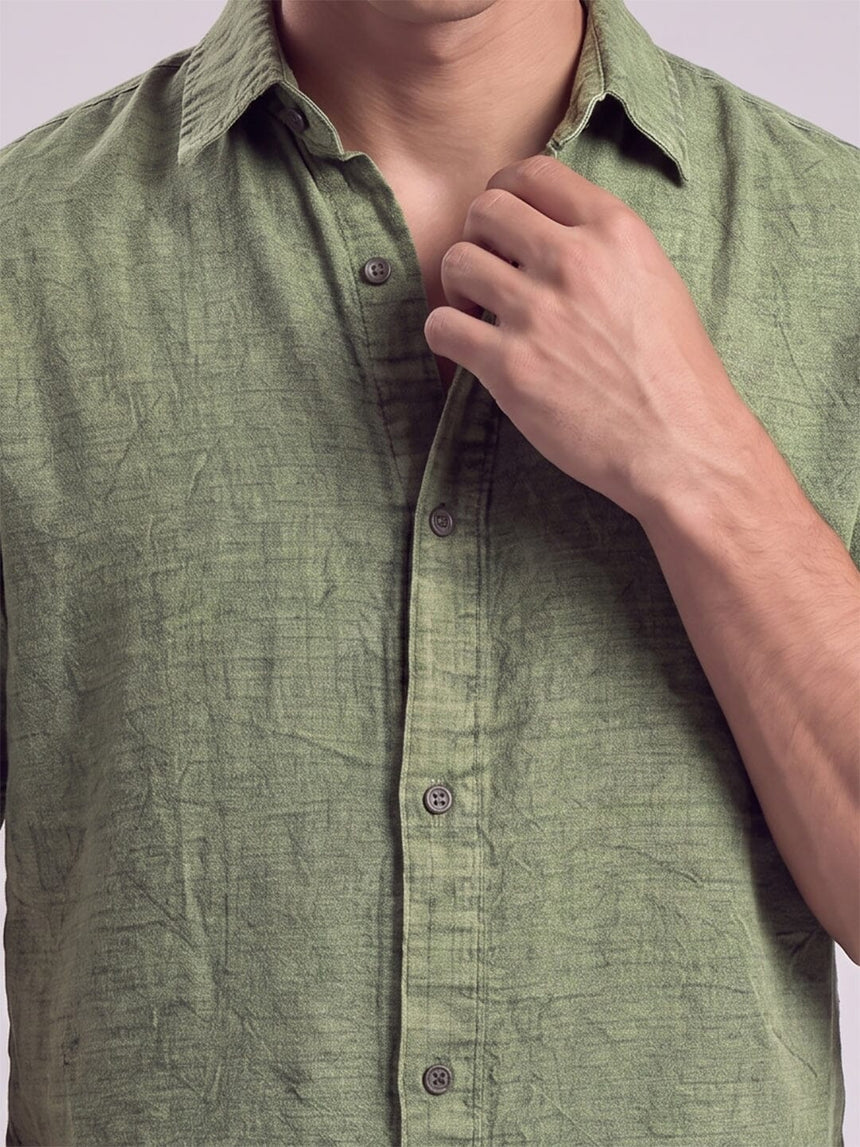 Green Dyed Acid Wash Linen Shirt Shirts Fugazee