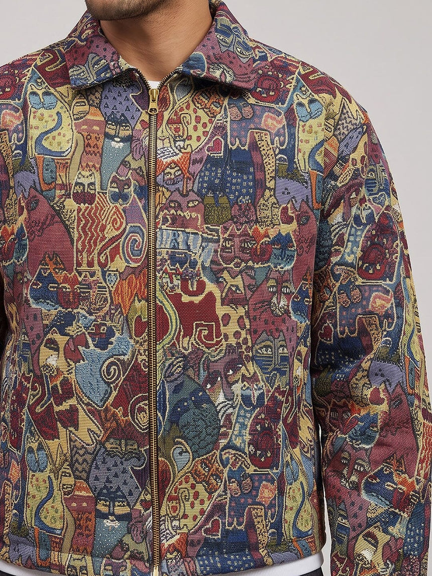 Abstract Tapestry Cropped Harrington Jacket Jackets Fugazee