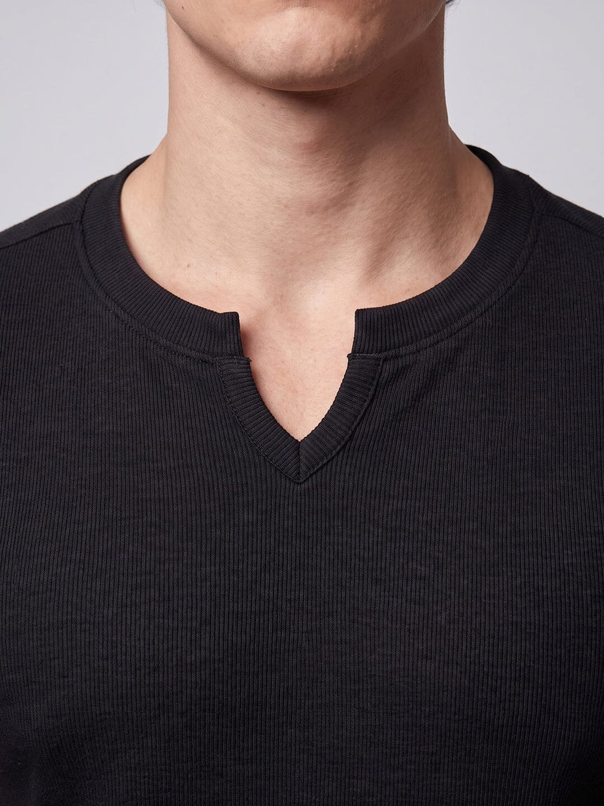 Black Notch Neck Ribbed Tshirt T-Shirts Fugazee