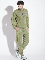 Green Acid Washed Sweatshirt & Jogger Combo Tracksuit Tracksuits Fugazee 