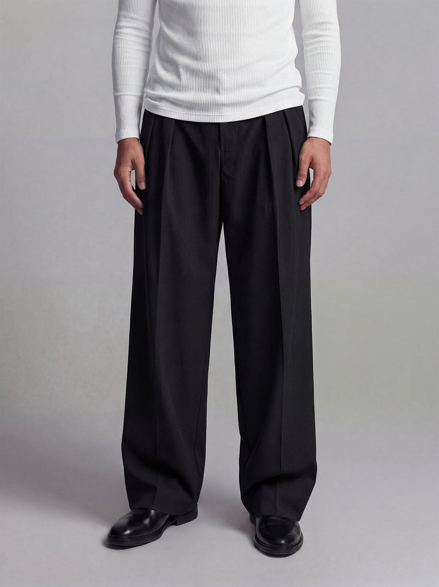 Black Inverted Waist Tailored Trousers Trousers Fugazee
