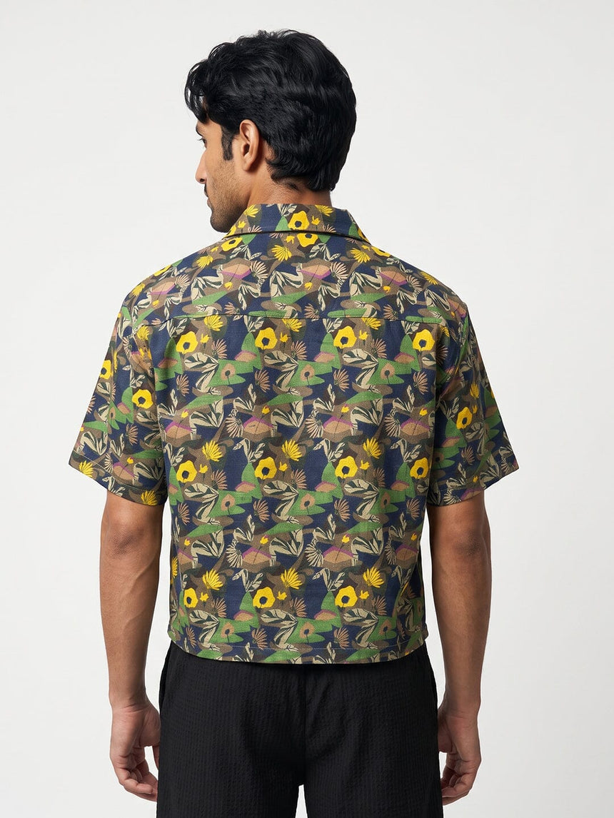 Abstract Floral Graphic Cropped Shirt Shirts Fugazee