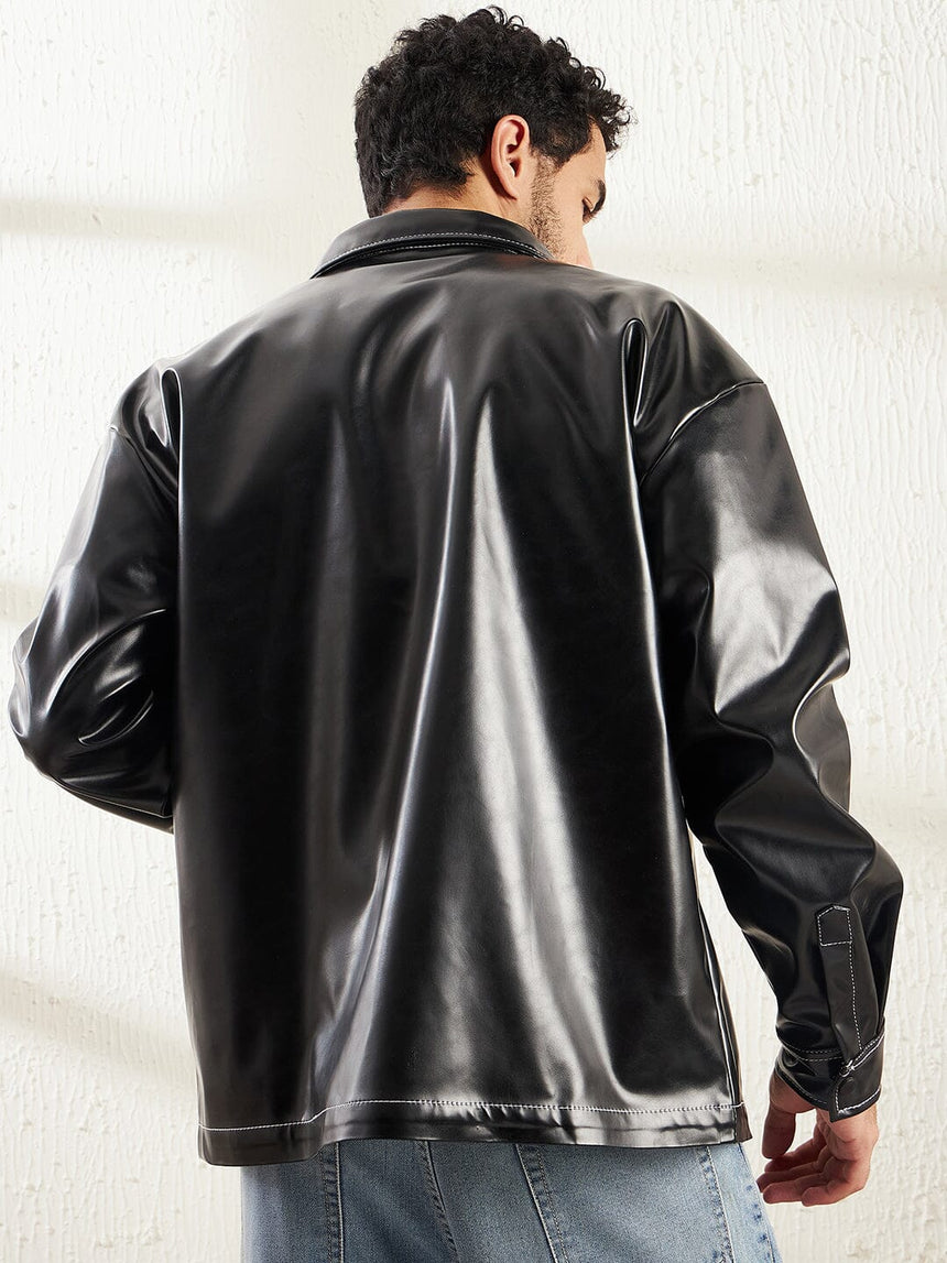 Black Contrast Stitch Pu OverShirt Shirts Fugazee