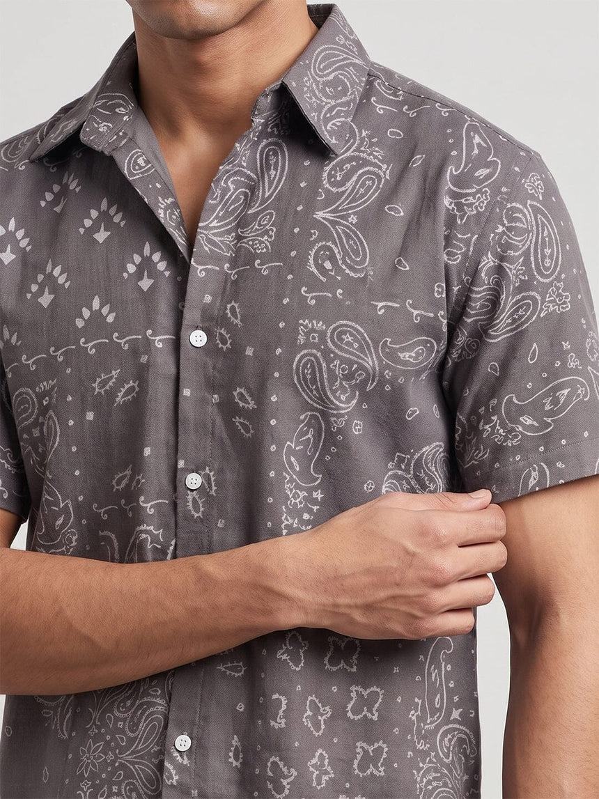 Grey Paisley Cropped Shirt Shirts Fugazee