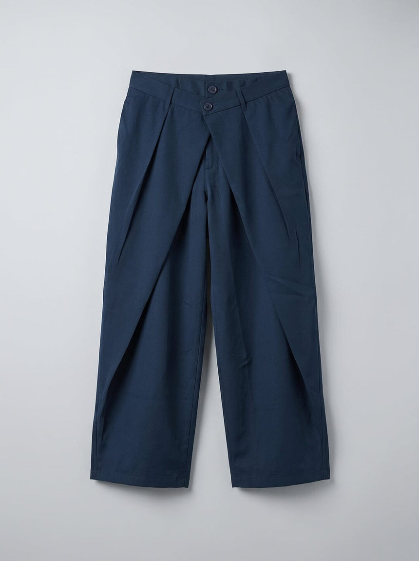 Navy Double Waisted Pleated Trousers Trousers Fugazee