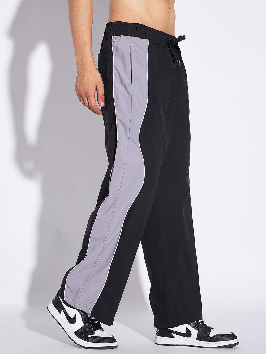 Black & Grey Wavy Panel Trackpants Trackpants Fugazee