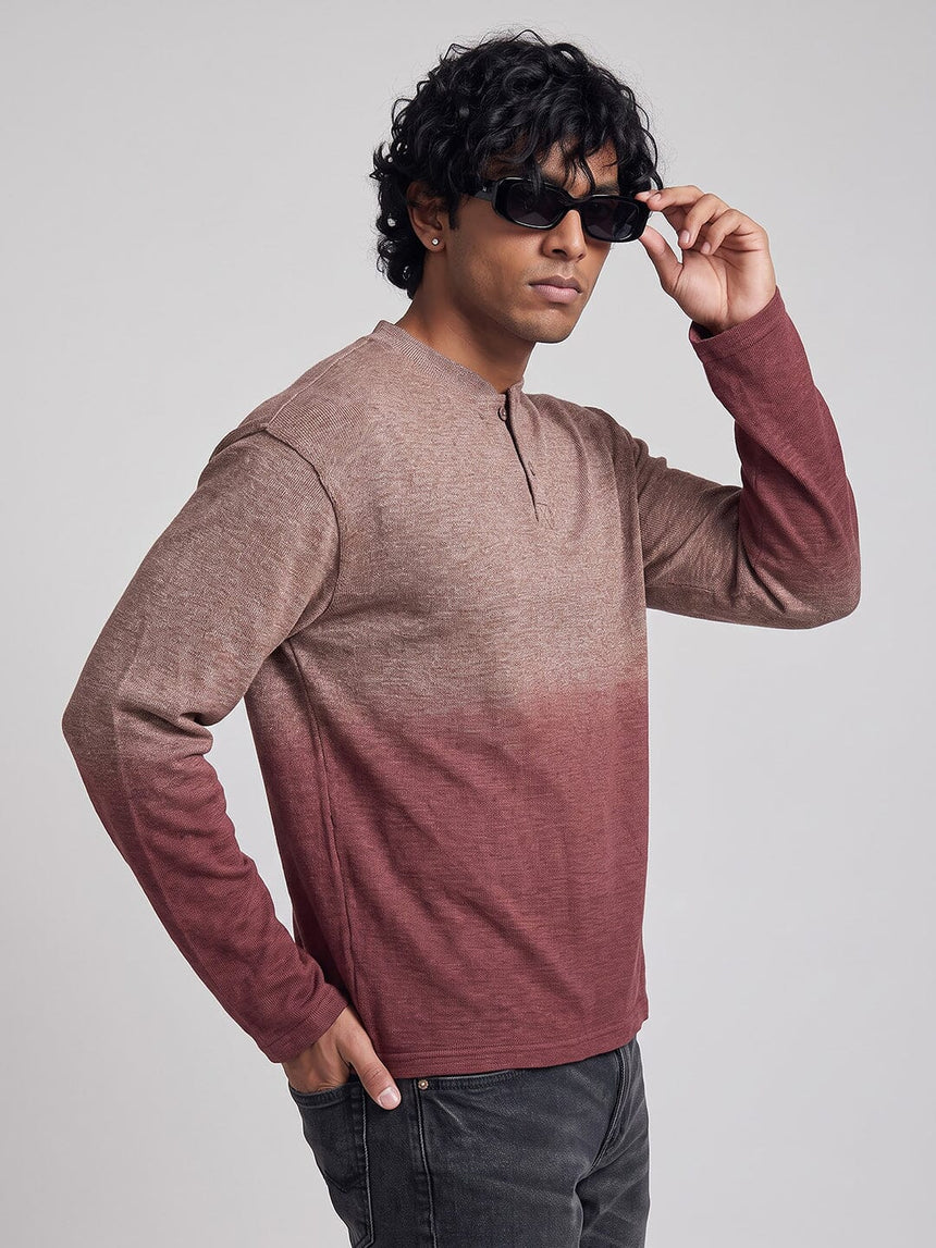 Brown Melange Ombré Relaxed Henley Tshirt T-Shirts Fugazee