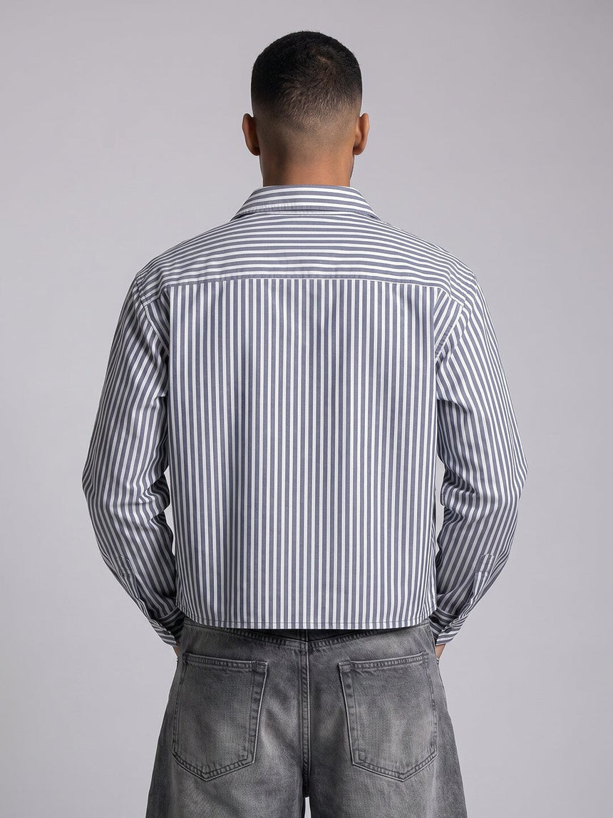 Navy Striped Seersucker Cropped Shirt Shirts Fugazee