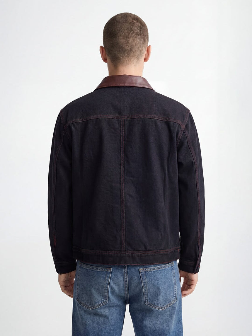 Black Contrast Stitch Fireman Clasp Denim Jacket Jackets Fugazee