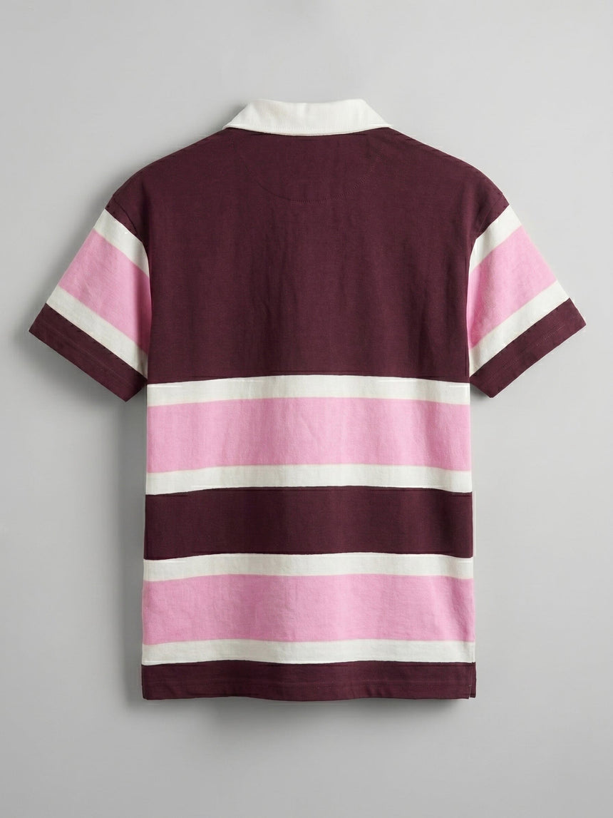Crimson Striped Cropped Polo Tshirt T-Shirts Fugazee