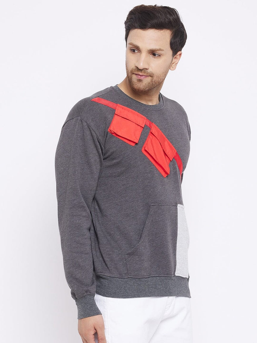 Charcoal Contrast Patch Pocket Sweatshirt Sweatshirts Fugazee