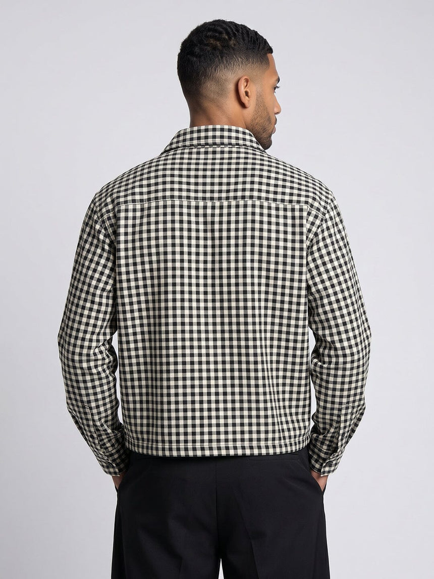 Black Checkered Frog Knot Buttoned Cropped Shirt Shirts Fugazee