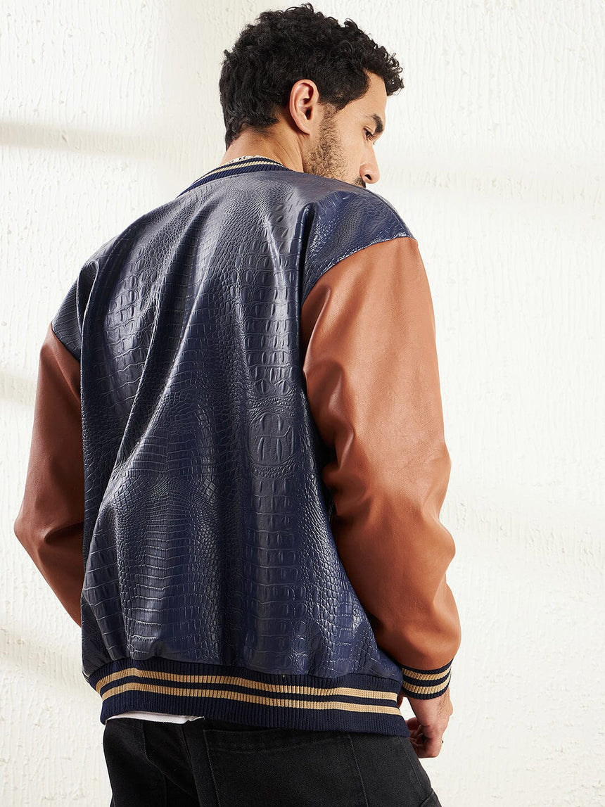 Navy Pu Croc Varsity Jacket Jackets Fugazee
