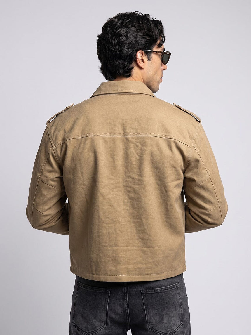 Biege Heavyweight Cropped Harrington Jacket Jackets Fugazee