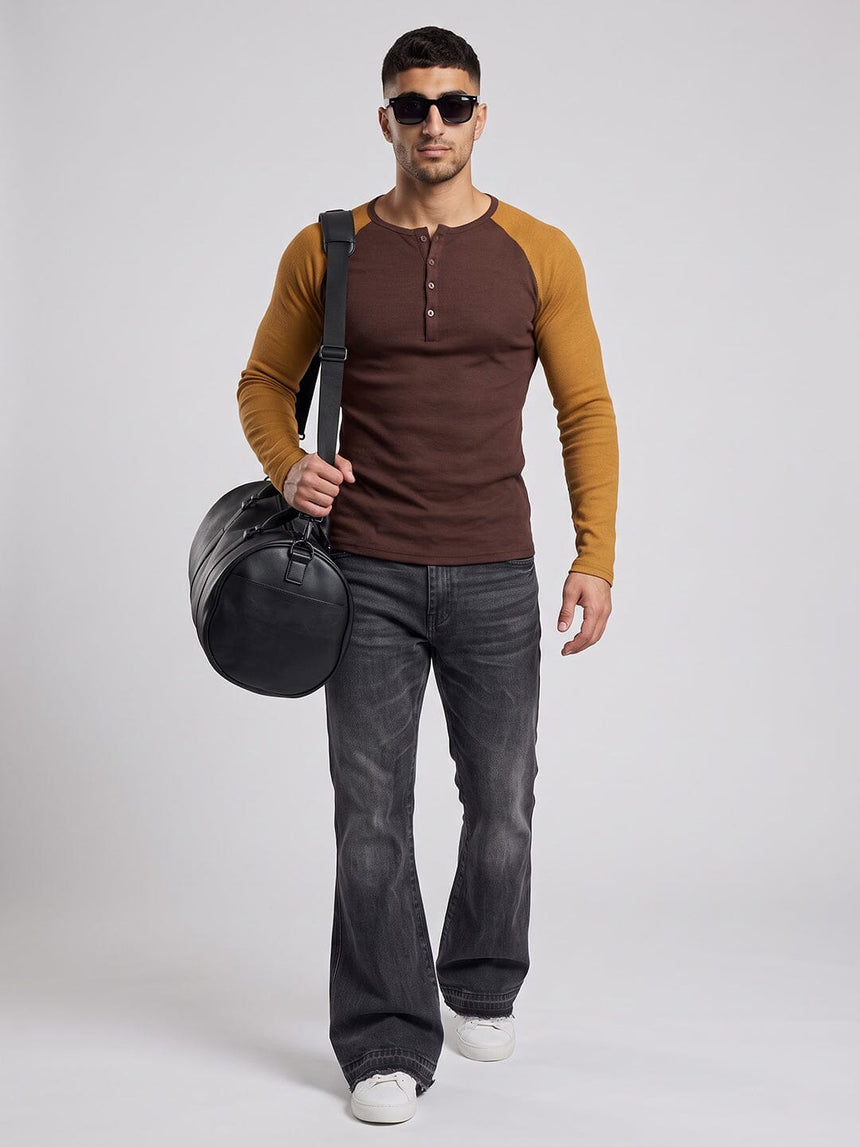 Brown & Tan Raglan Ribbed Henley Tshirt T-Shirts Fugazee