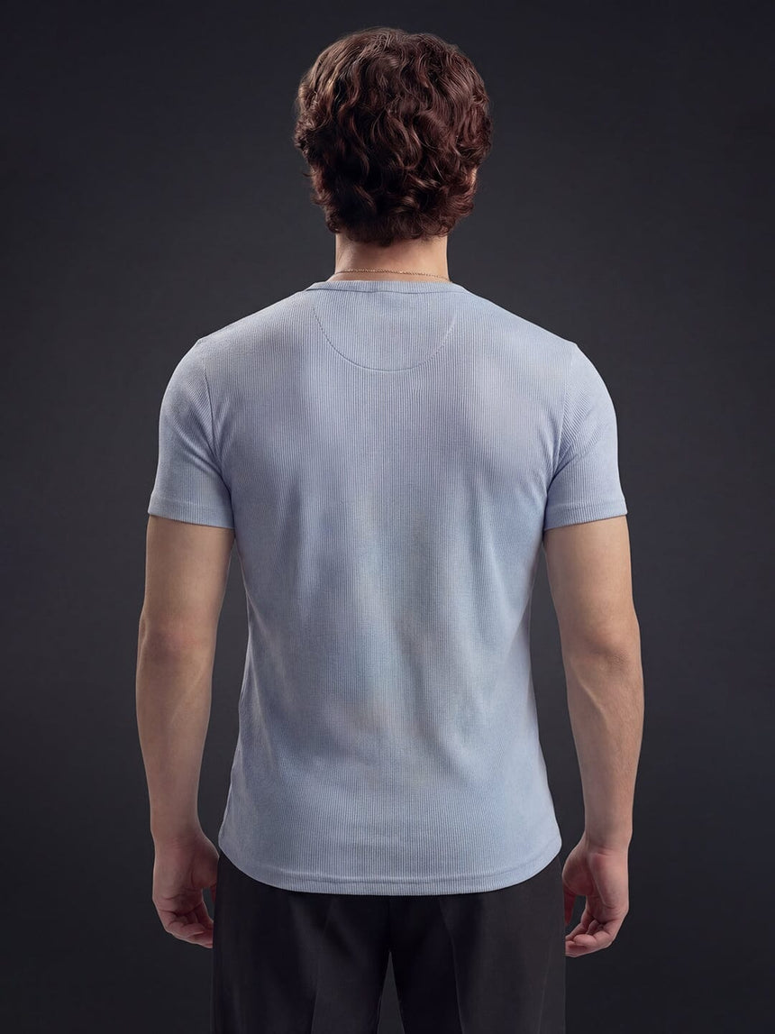 Sky Blue Ribbed Henley Short Sleeve Tshirt T-Shirts Fugazee