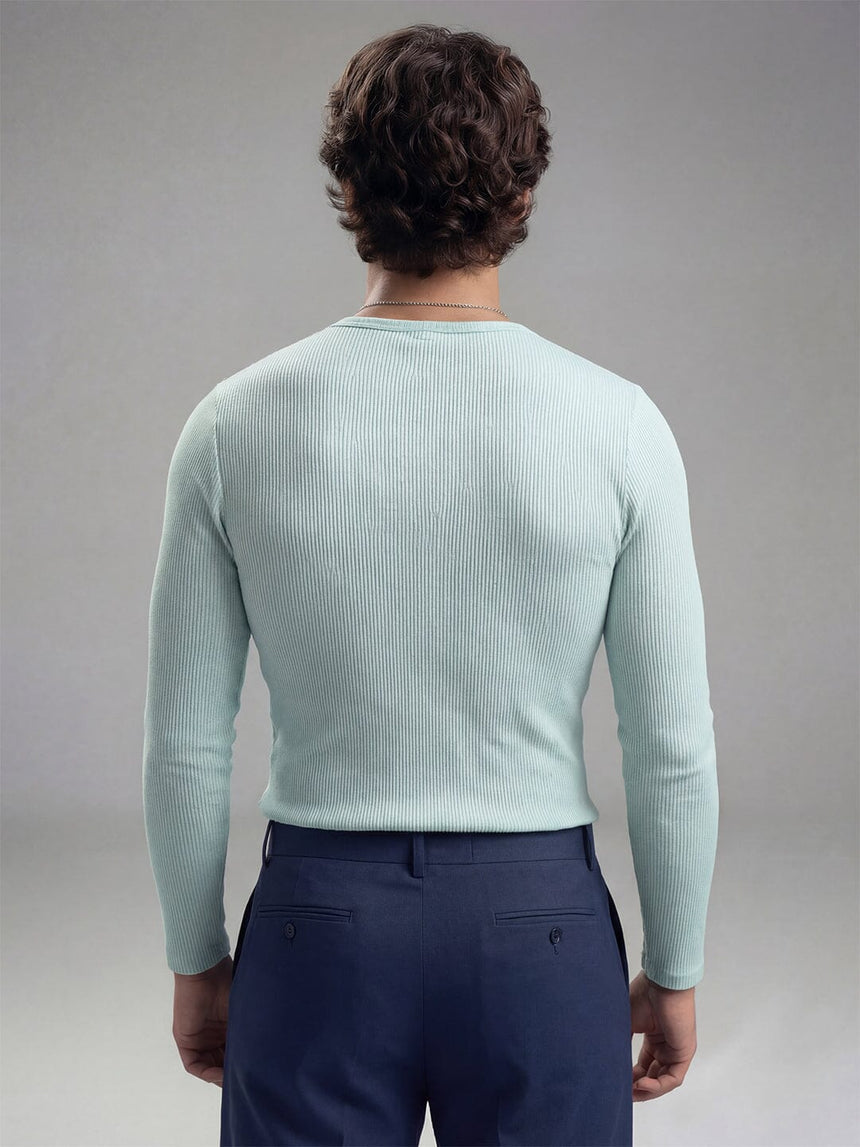 Pastel Mint Green Ribbed Henley Longsleeves Tshirt T-Shirts Fugazee