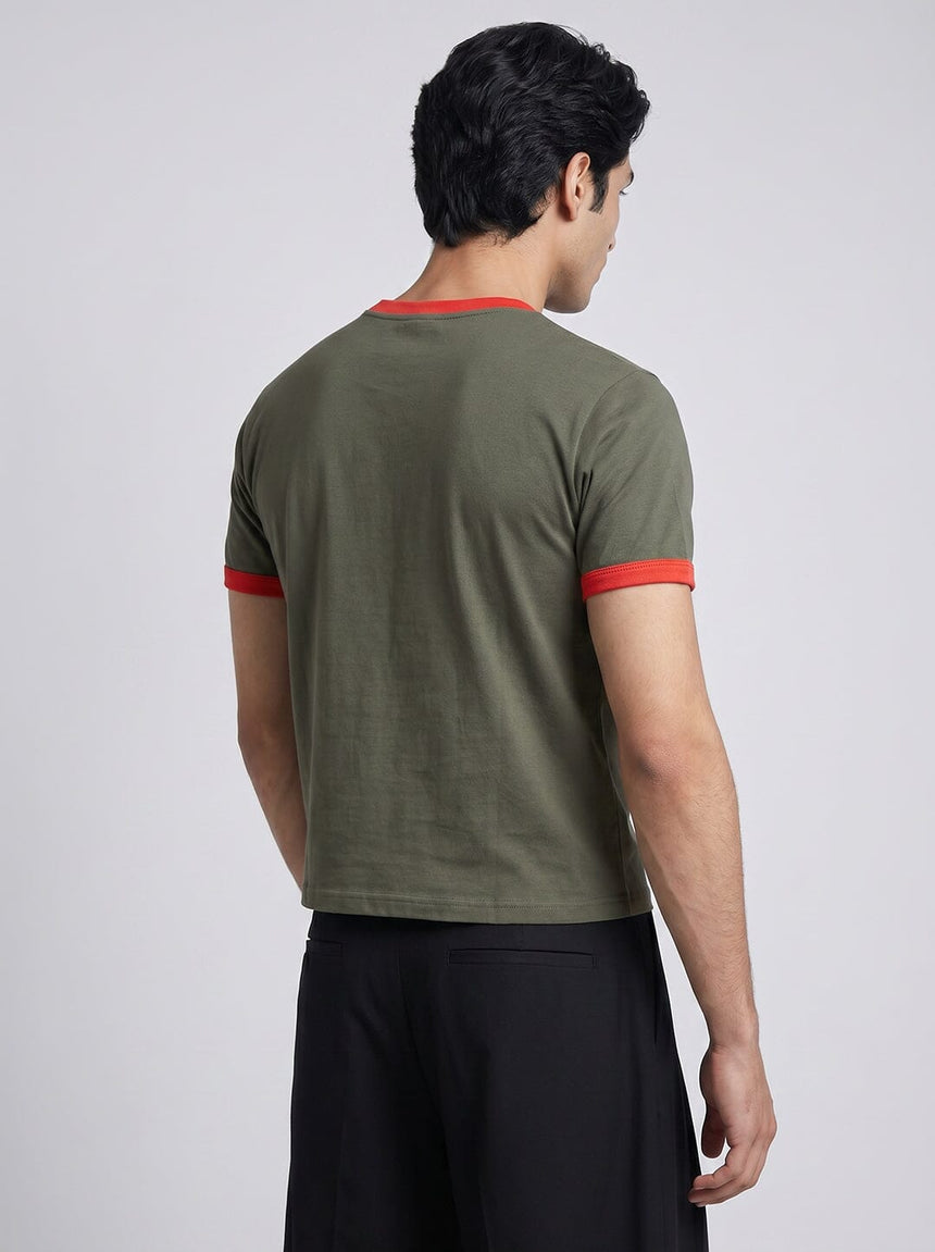 Khaki Ringer Cropped Tshirt
