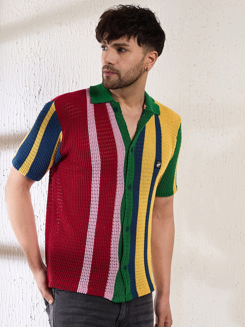 Technicolour Striped Crochet Shirt Shirts Fugazee 