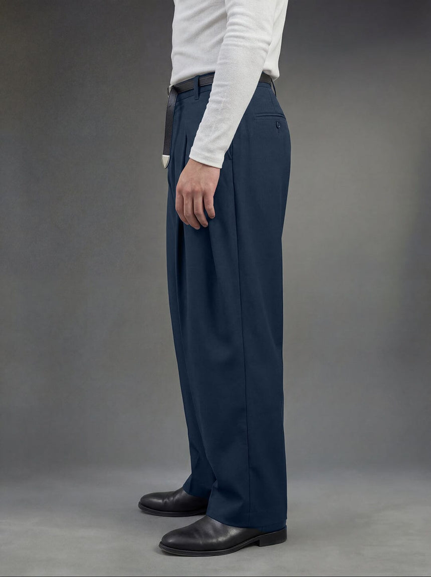 Navy Pleated Korean Trousers Trousers Fugazee