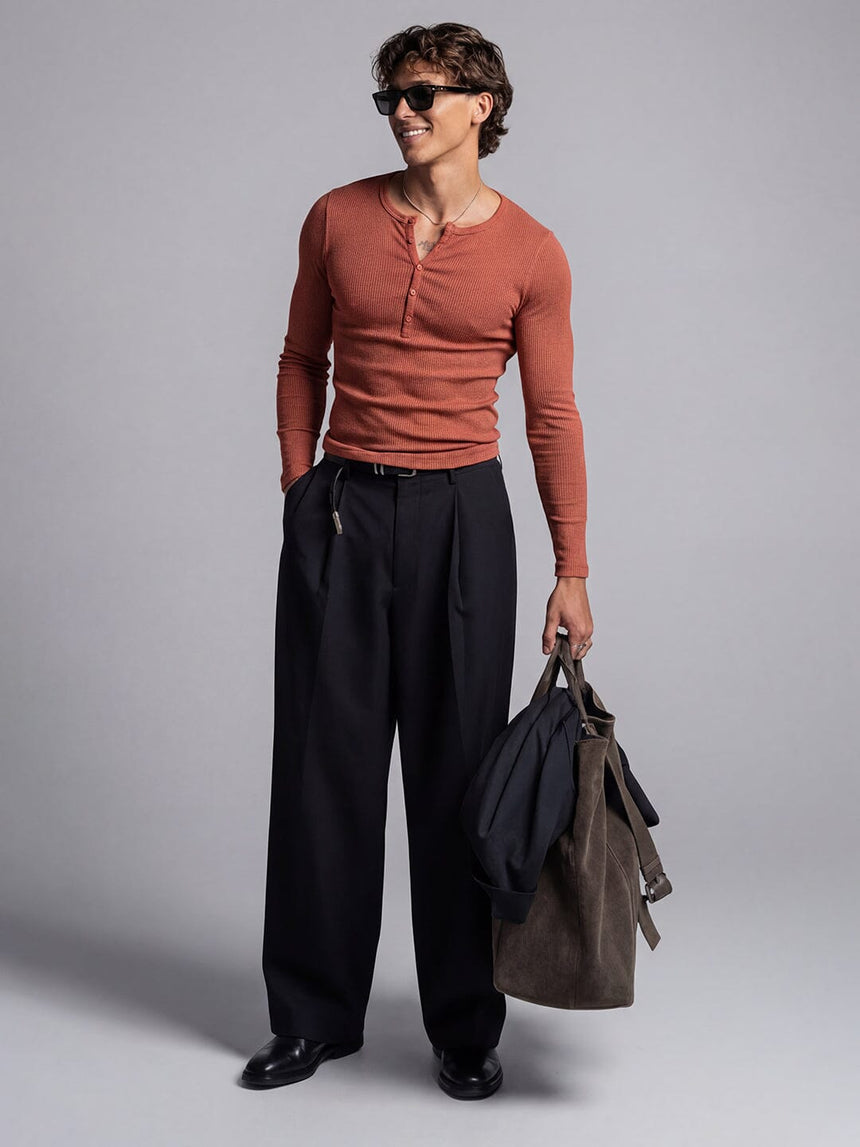 Rust Ribbed Henley Longsleeves Tshirt T-Shirts Fugazee