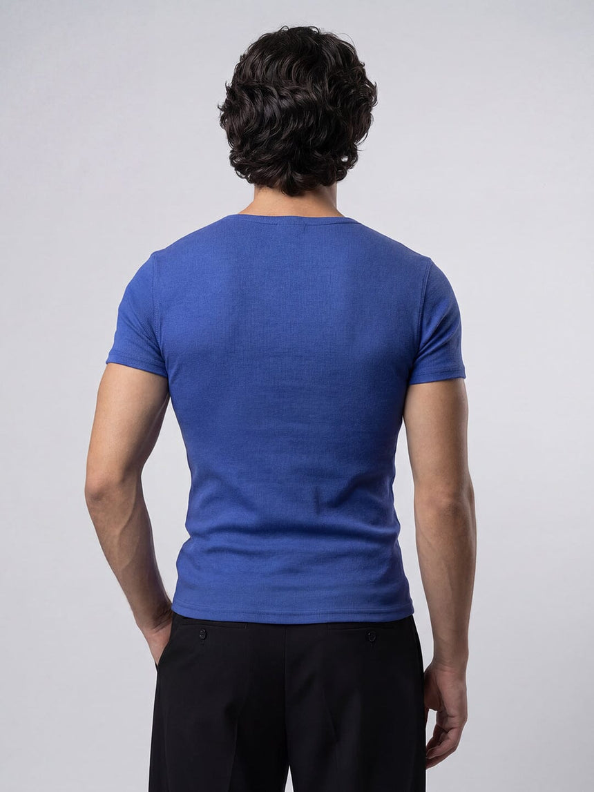 Royal Blue Short Sleeve Henley Tshirt T-Shirts Fugazee