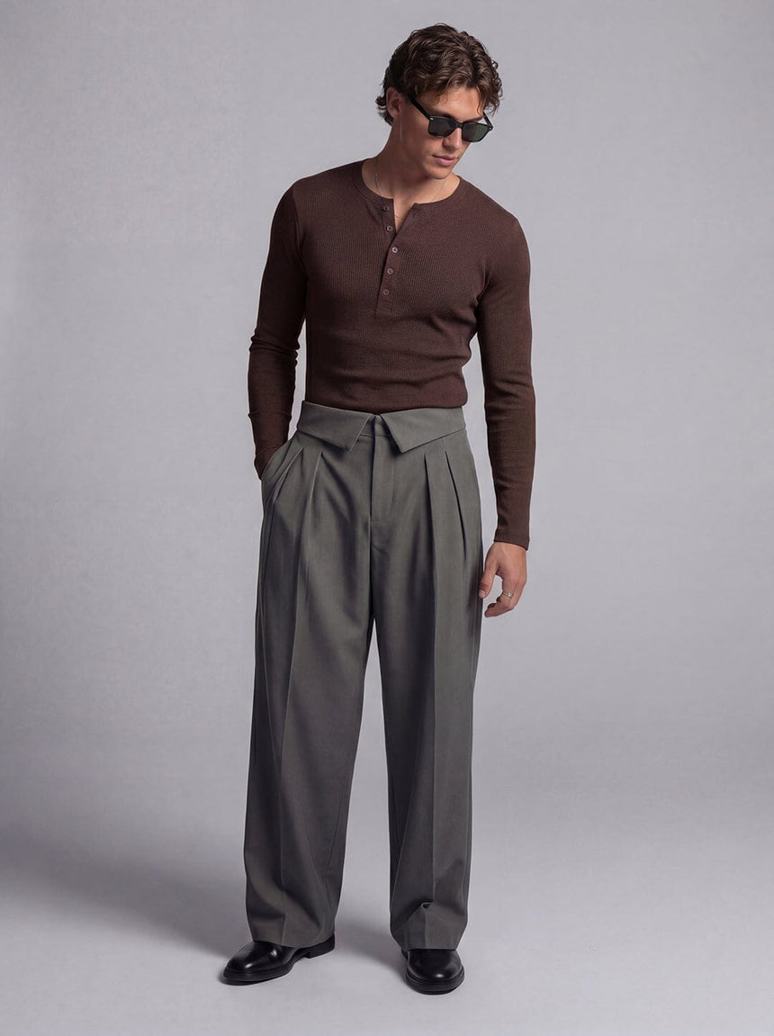 Coffee Ribbed Henley Longsleeves Tshirt T-Shirts Fugazee