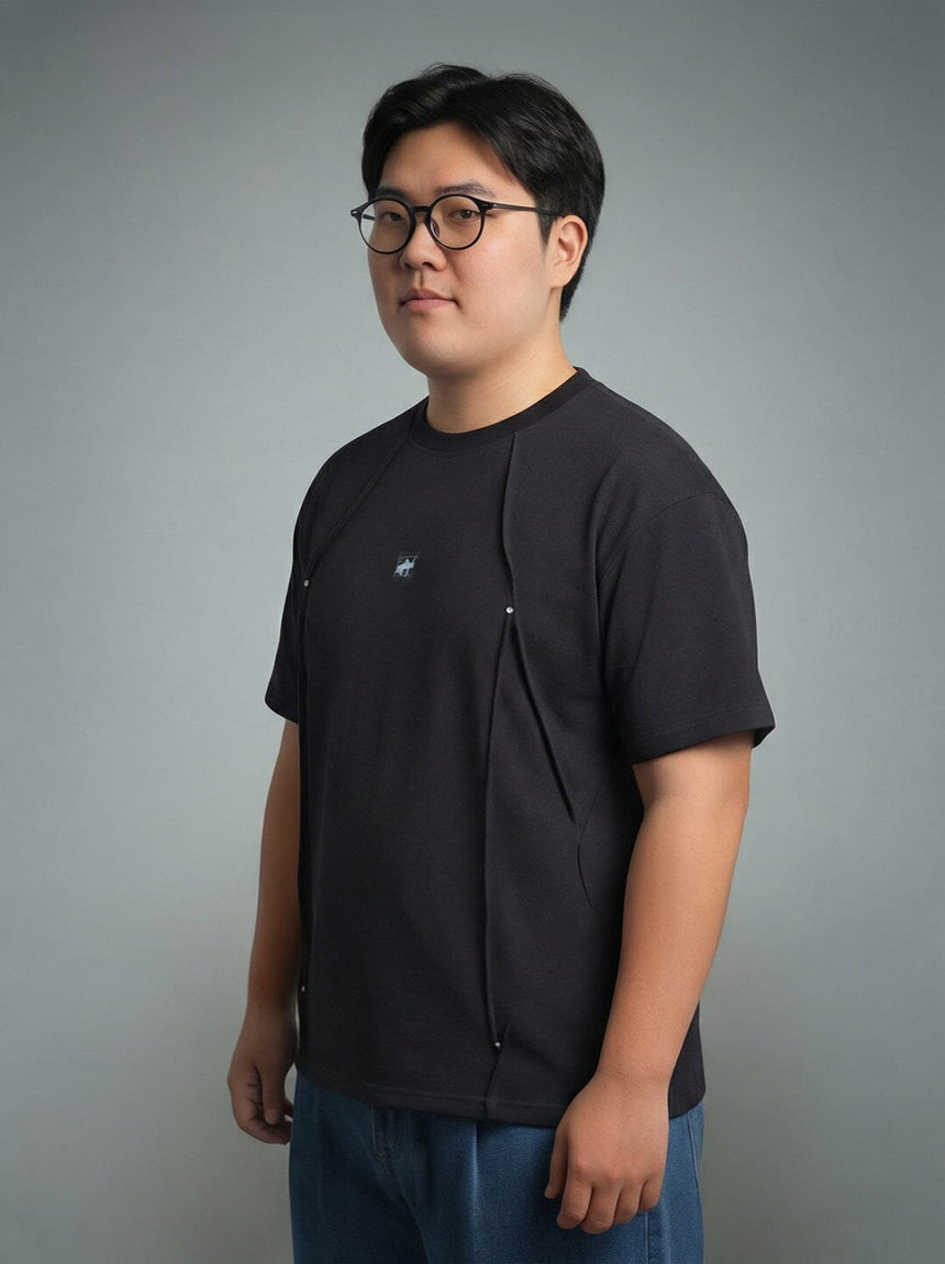 Black Faux Flat Look Cut and Sew Tshirt T-Shirts Fugazee