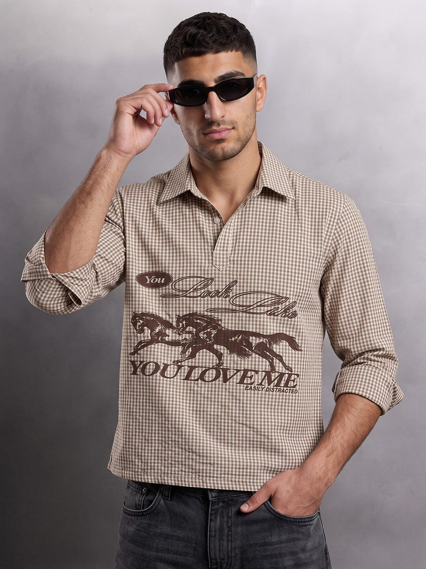 Mahagony Checkered Graphic Quarter Shirt Shirts Fugazee
